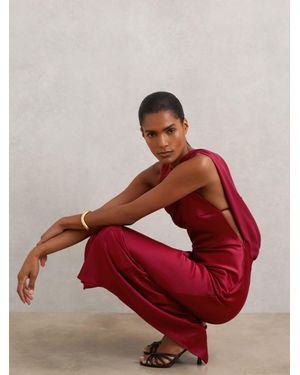 Reiss Alula Tie-Back Satin Midi Dress - Red