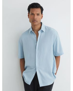 Reiss Lyocell-Linen Short-Sleeve Shirt - Blue