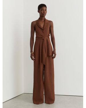 Reiss Petite Tie-Front Wide-Leg Jumpsuit With Linen - Brown