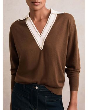 Reiss Chocolate & Wool Collared Cricket Jumper - Brown