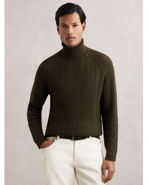 Reiss Cable-Knit Roll-Neck Jumper With Wool - Black