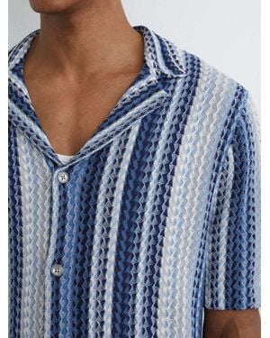 Reiss Stripe-Knit Cuban-Collar Shirt - Blue