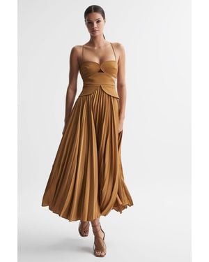 Acler Peplum Pleated Midi Dress - Brown