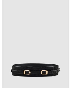 Reiss Suede Double-Buckle Waist Belt - White