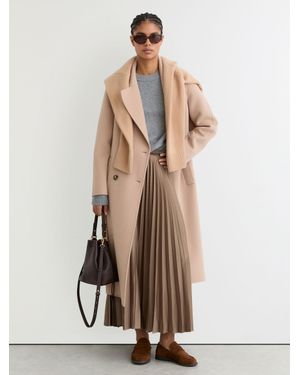 Reiss Pleated Midi Skirt - Natural