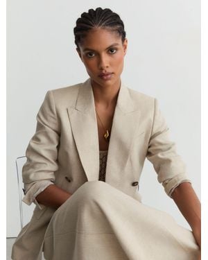 Reiss Kit - Neutral Linen Double-breasted Suit Blazer, Us 0 - Natural