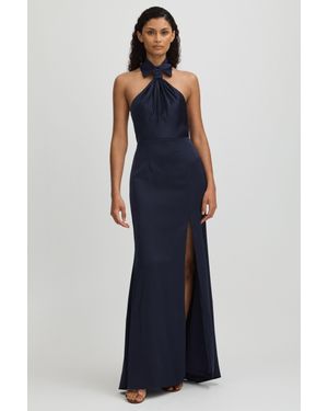 Halston Satin Halter Neck Maxi Dress - Blue