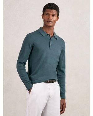 Reiss Merino Wool Long-Sleeve Polo Shirt - Blue