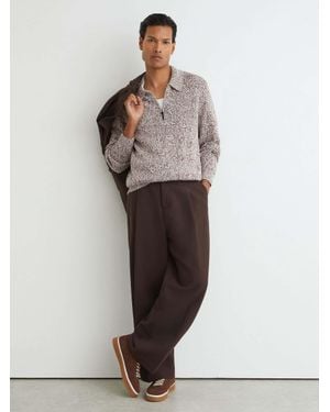 Reiss Camel Cotton-Blend Marled Half-Zip Polo Jumper - Multicolour