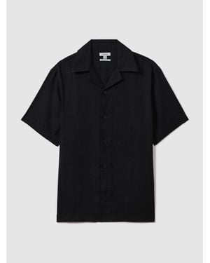 Reiss Relaxed Linen Cuban Collar Shirt - Black