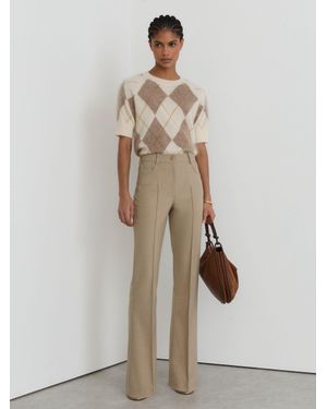 Reiss Flared Twill Seam-Detail Trousers - Natural