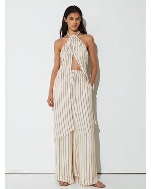 Reiss Halterneck Stripe Split-Front Resort Top - Natural