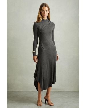 Reiss Catlyn Jersey Drape Asymmetric Midi Dress, Dark - Grey