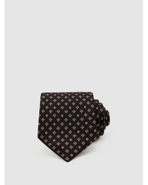 Reiss Silvio - Black Silk Twill Micro Diamond-print Tie, One