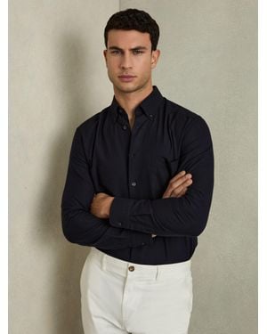 Reiss Greenwich - Navy Soft Wash Button Down Oxford Shirt, L - Blue
