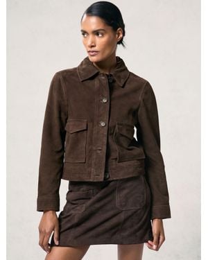 Reiss Hanson Suede Suede Trucker Jacket - Brown
