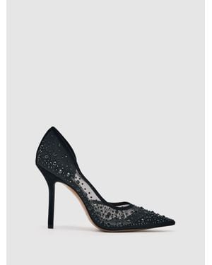 Reiss Crystal-Embellished Mesh Court Shoes - Black