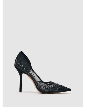 Reiss Crystal Embellished Mesh Court Shoes - Black