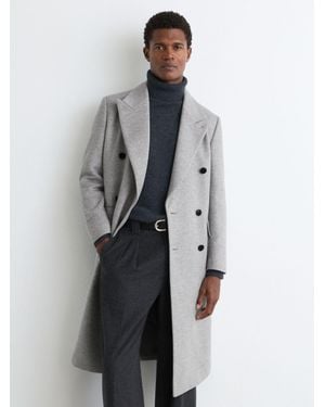 Reiss Starter - Soft Grey Herringbone Wool-blend Double-breasted Overcoat, Xs