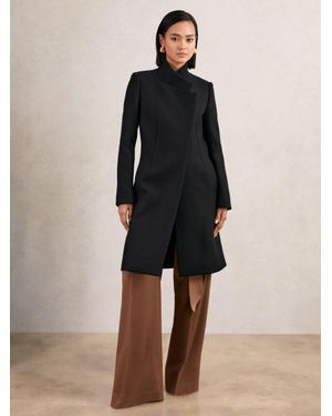 Reiss Max - Black Wool-blend Wrapover Mid-length Coat, Us 14 - Natural