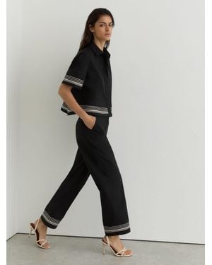 Reiss Cotton Stripe-Detail Tapered Trousers - Multicolour