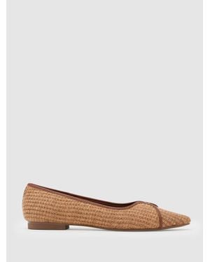 Reiss Raffia-Effect Pointed-Toe Ballerina Shoes - White