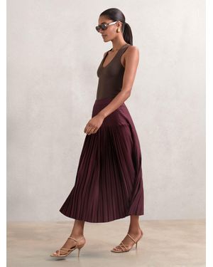 Reiss Pleated Midi Skirt - Red
