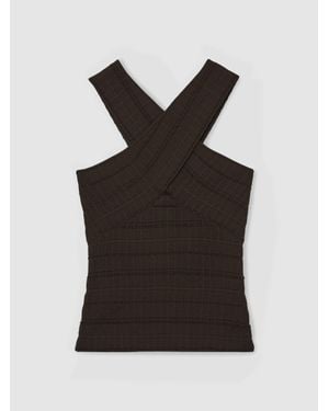 Reiss Cross-Neck Textured Top - Black