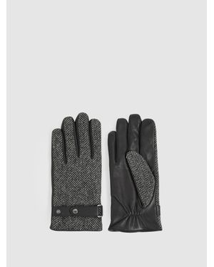 Reiss Vaughn Gloves Sheepskin Herringbone - Black