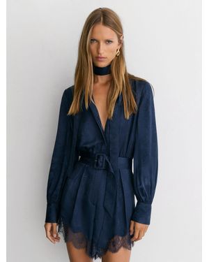 Reiss Jacquard Lace-Trim Scarf-Neck Playsuit - Blue