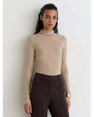 Reiss Lyocell-Wool Ruched Mock-Neck Top - Natural