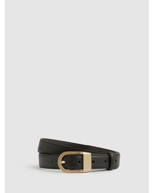 Reiss Leather Curved-Buckle Belt - Black