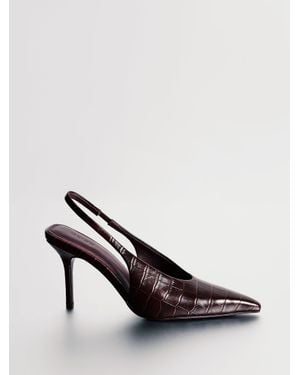 Reiss Leather Croc-Effect Slingback Mid-Heel Court Shoes - Red