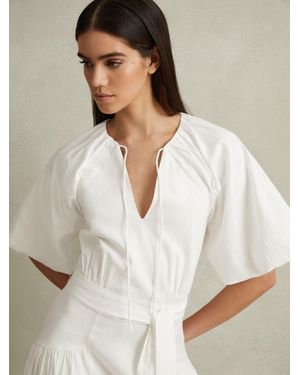 Reiss Puff Sleeve Midi Dress - Natural