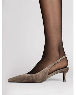 Reiss Suede Slingback Low-Heel Court Shoes - Brown