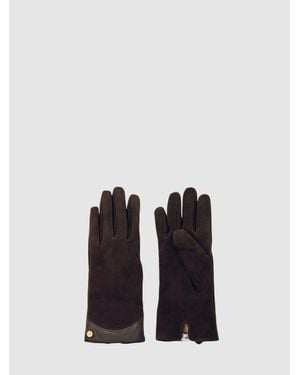 Reiss Leather-Trim Gloves, S & M - Black