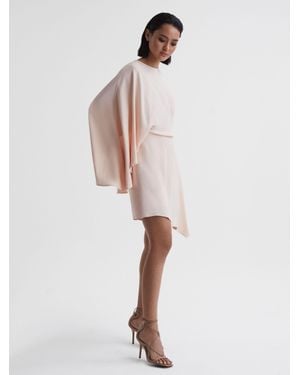 Reiss Christy - Nude Cape Sleeve Asymmetric Mini Dress, Us 8 - White