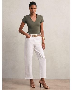 Reiss Stretch Cotton V-Neck T-Shirt - Natural