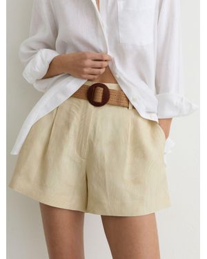 Reiss Matilda - Neutral Jacquard Belted Shorts With Linen, Us 12 - Natural
