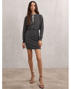 Reiss Wool Crystal-Bow Knit Mini Dress - Grey
