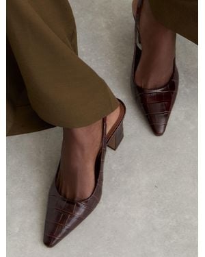 Reiss Leather Slingback Court Shoes - Brown
