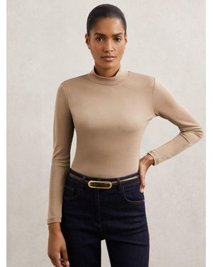Reiss Lyocell-Blend Funnel-Neck Top - Blue