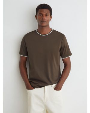 Reiss Ainsley - Taupe Brown Air-water Cotton Tipped Tailored-fit T-shirt, Xl