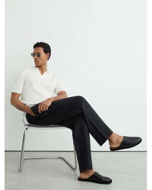 Reiss Leather Checkerboard-Embossed Mules - Black