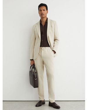 Reiss Tailored Fit Textured Jersey Drawstring Suit Trousers - Natural