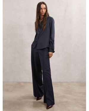 Reiss Wool-Blend Pinstripe Wide-Leg Trousers - Blue