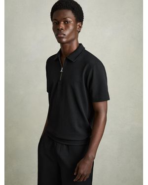 Reiss Textured Half-Zip Polo Shirt - Black