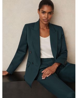 Reiss Wool-Blend Double-Breasted Suit Blazer - Blue