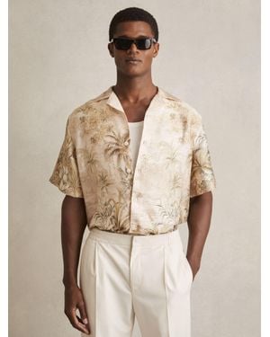 Reiss Yoshi - Soft Sage Green Jungle Print Cuban-collar Shirt, Xl - Natural