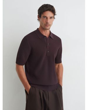 Reiss Cotton-Blend Basket-Stitch Polo Shirt - Red